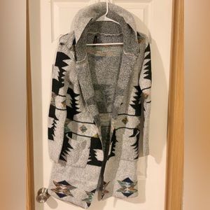 Heavy Aztec print open cardigan